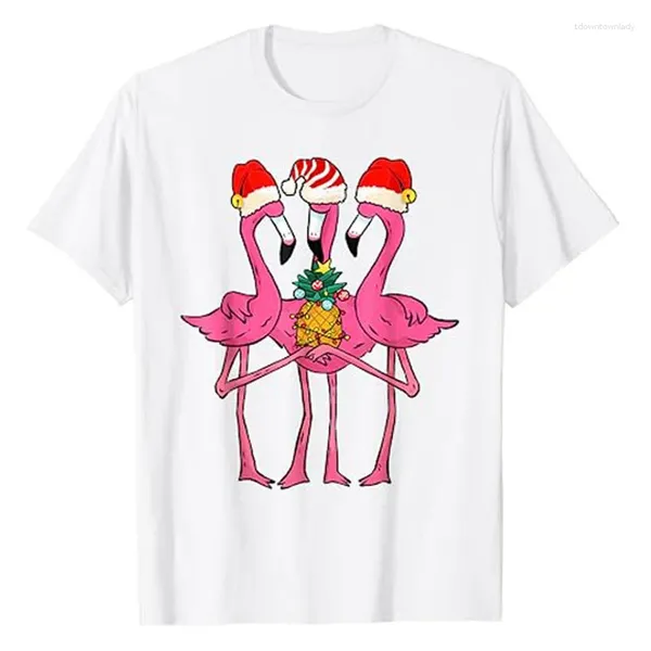 Damen-T-Shirts, süße tropische Flamingos und Ananas, Weihnachten im Juli, T-Shirt, lustiges Weihnachtsbaum-Grafik-T-Shirt, Tops, Flamingo-Liebhaber, schön