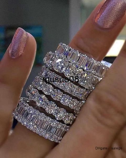 Кольца-кольца из серебра 925 пробы с ПАВИРОВАНИЕМ ПОЛНЫЙ КВАДРАТ Имитация бриллианта CZ ВЕЧНОСТЬ ОБРУЧАЛЬНЫЕ СВАДЕБНЫЕ кольца с камнем Размер 5 6 7 8 9 10