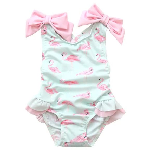 set Ins costumi da bagno per neonate con berretti Adorabile vestito da spiaggia per bambini con motivo fenicottero Bebe Abbigliamento per bambini di un pezzo