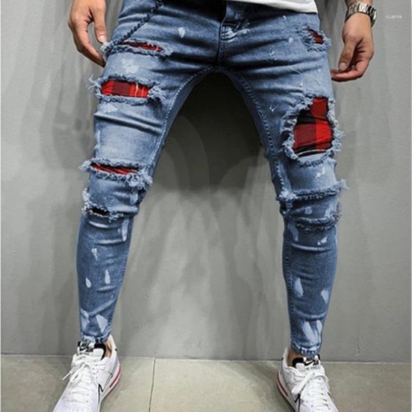 Erkekler Kot 2023 Kpop Moda Stili Harajuku İnce Fit Şık Vintage Tüm Maç Maç Gündelik Pantolon Kırık Delik Trend Pantolon