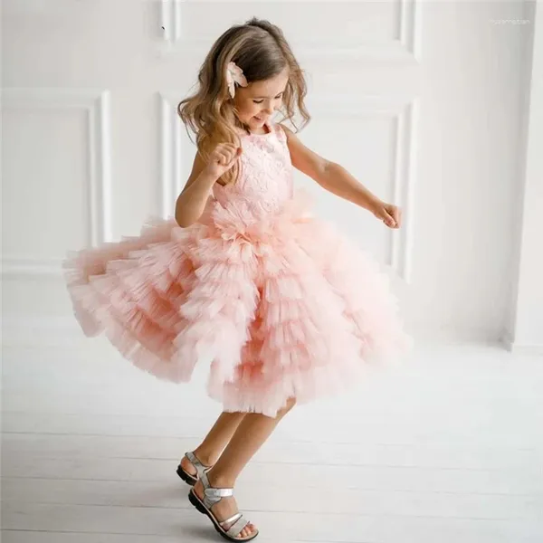 Vestidos de menina linda flor rosa infantil crianças em camadas festa de casamento princesa aniversário concurso robe de demoiselle feito sob encomenda grátis