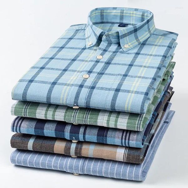 Camicie casual da uomo 2023 Camicia a quadri a maniche lunghe in cotone e lino vestibilità standard con tasca singola applicata