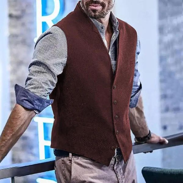 Giubbotti Gilet a spina di pesce da uomo nuovo Casual Slim Fit Gilet di lana / tweed Abiti da lavoro Gilet Groomsmen Cappotto per la festa nuziale