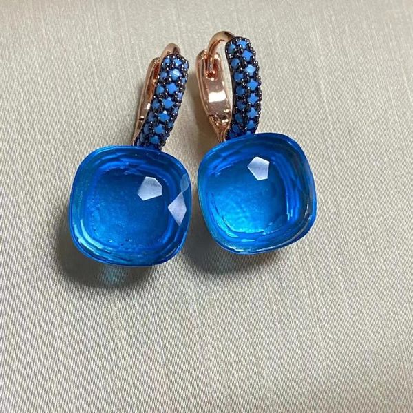 Orecchini pendenti 11,6 mm classico intarsio nudo zircone turchese con pistola placcata per le donne regalo di cristallo quadrato di caramelle a goccia