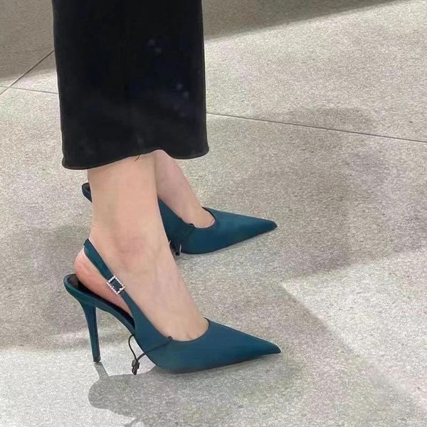 Sandálias azuis sapatos de salto alto para feminino apontou moda sexy saltos finos deslizamento-on commuter raso verão 2023 bombas femininas