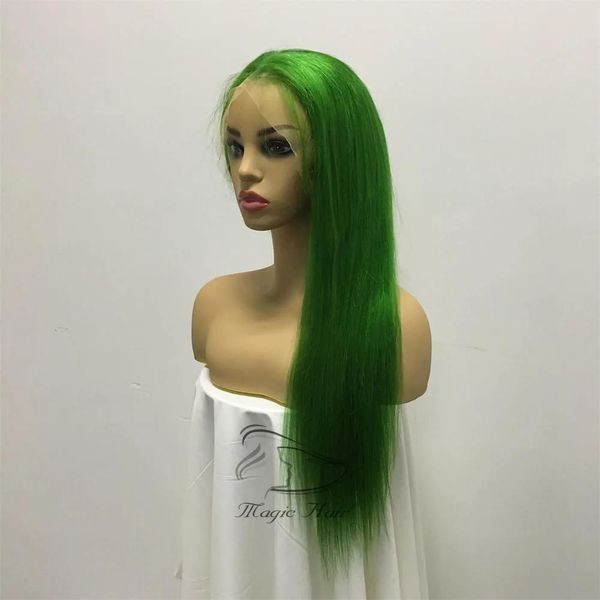 Perucas de cor verde cheia do laço perucas de cabelo humano sedoso em linha reta brasileiro virgem cabelo humano 150 densidade peruca dianteira do laço com cabelo do bebê glules