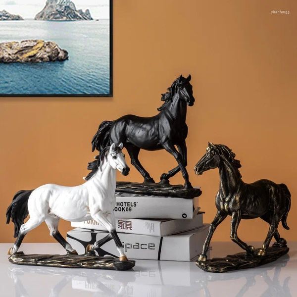 Estatuetas decorativas nórdico criativo branco cavalo escuro estátua esculturas decoração para casa figura sala de estar escritório estudo decoração desktop