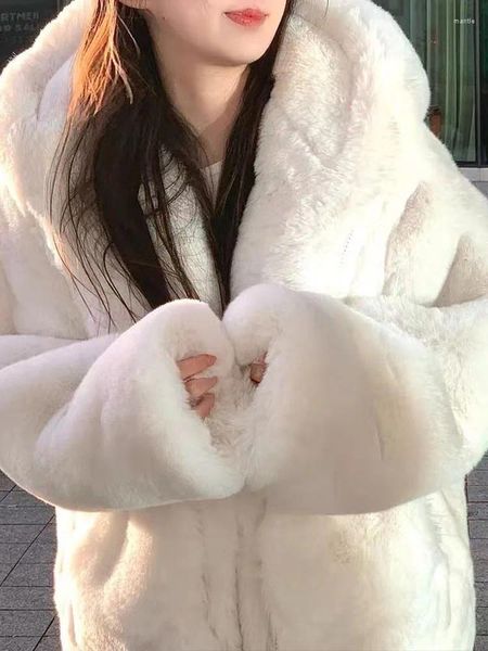 Женское элегантное пальто из искусственного меха с длинным рукавом, корейская модная повседневная куртка, свободная утепленная куртка-фонарь, милая осень-зима 2023 г.