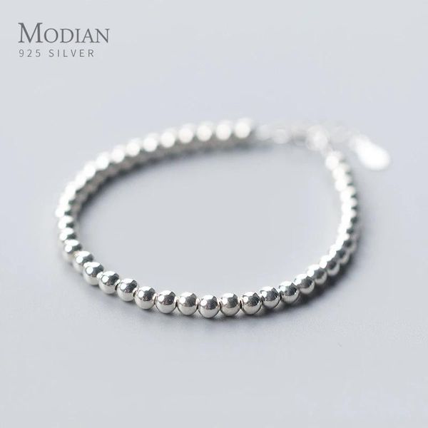 Bracciale Modian Bracciale in argento sterling alla moda con filo a forma di pallina per donna Bracciale a catena a maglie di dimensioni libere Regalo per ragazza di gioielleria raffinata