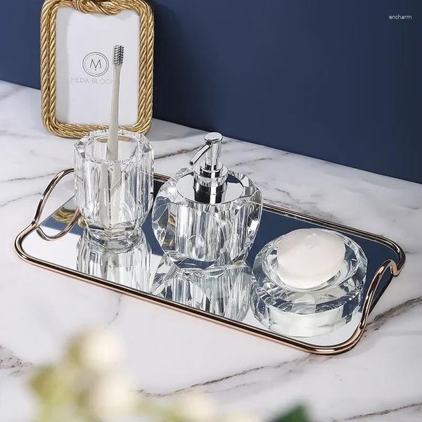 Set di accessori da bagno ornamenti piatto di lusso compleanno da tavolo porta gargarismi in vetro presenta tazza dispenser di sapone per spazzolino da bagno in cristallo