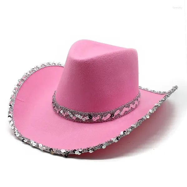 Berets feminino rosa ocidental cowboy chapéu menina po adereços bandana glamourosa cowgirl chapéus festa fedora boné