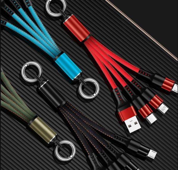 3-in-1-Micro-USB-Typ-C-Ladekabel, mehrere USB-Anschlüsse, mehrere Ladekabel, USB-Handy-Kabel, Schlüsselanhänger mit Opp-Beutelverpackung