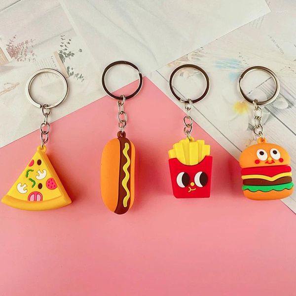 Portachiavi Crative Cute Food Dog Pizza Hamburger Portachiavi Colorato Amanti Anti-Perdita Borsa Piccolo Accessori da Viaggio Ciondolo