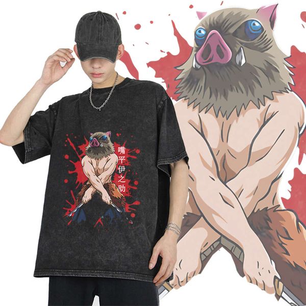 2023 Yeni Japon Anime Demon Slayer Blade T-Shirt Hira Inosukes Kısa Kollu Moda Yaz Serin Tees En Çok Satan Üst Kumaş