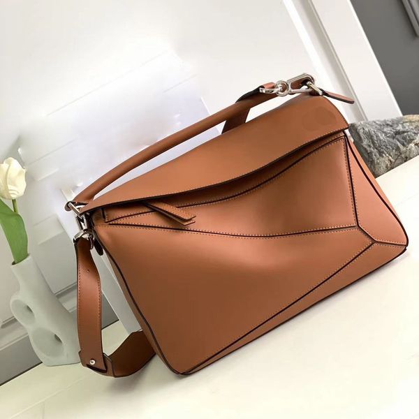 Bolsa de designer de couro genuíno ombro original de alta qualidade balde mulher sacos quebra-cabeça embreagem totes crossbody 35cm geometria quadrado contraste cor quebra-cabeças saco