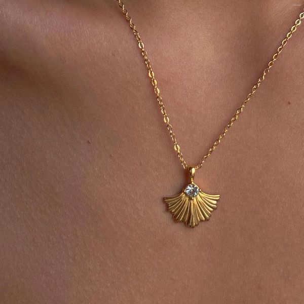 Colares de pingente 18k banhado a ouro titânio aço micro incrustado zircon vieira colar para mulheres vintage shell moda jóias
