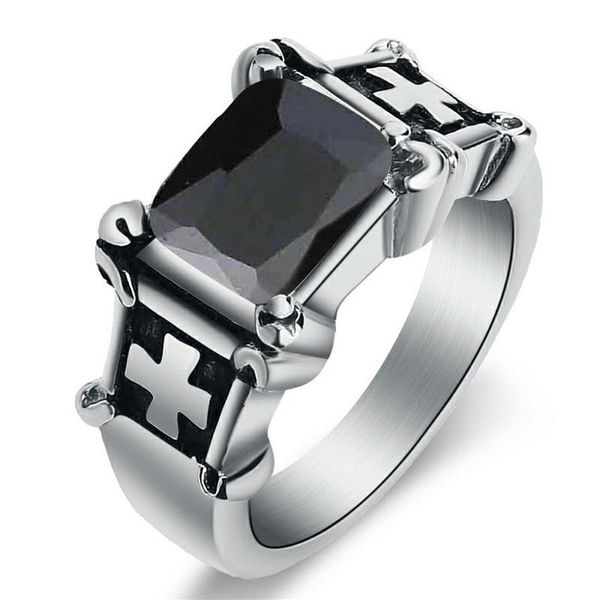 Cluster Ringe Herren Vintage Großer Roter CZ Ring Edelstahl Klassische Klaue Kreuz Gothic Biker Ritter Für Frauen Mode Christ302S