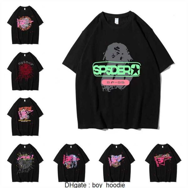 555 Designer Hip Hop Kanyes Estilo Sp5der Camiseta Spider Jumper Europeu e Americano Jovens Cantores Manga Curta Camisetas Moda Esporte 1R1A