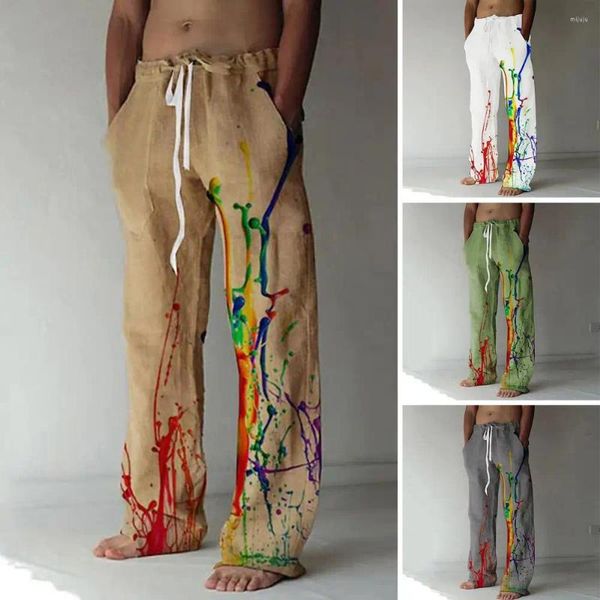 Herrenhose, Hose, bunt, Graffiti-Druck, Baggy-Stil, mit elastischem Bund, Kordelzugtaschen für weites Bein im Sommer