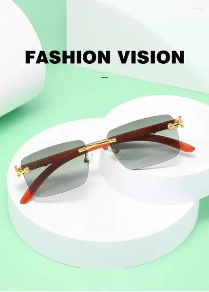 Солнцезащитные очки, модные женские квадратные ретро без рамок с имитацией дерева, зеркальные ножки, мужские персонализированные металлические очки в форме гепарда UV400