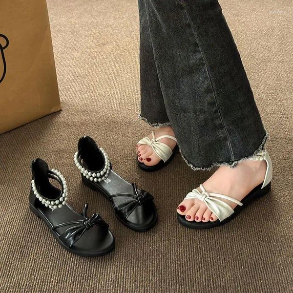 Sandalen Schuhe Reißverschluss mit niedrigen Absätzen Damenschuhe Schwarz Sommer 2023 Strand für Frauen Bogen Korea Verkauf Designer Anti Slip Vip H F