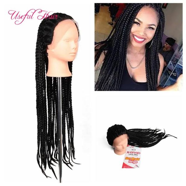 Perucas afro-americanas trançadas perucas caixa tranças perucas dianteiras de renda sintética kanekalon peruca sintética trançada perucas para mulheres negras marley twi
