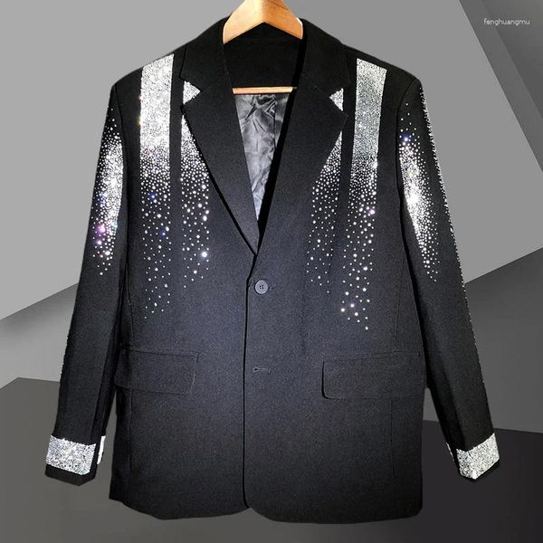 Мужские костюмы, мужской модный пиджак в стиле панк с бриллиантами, пиджак высшего качества, роскошный пиджак для тяжелой промышленности, тонкий Chaquetas Hombre De Vestir