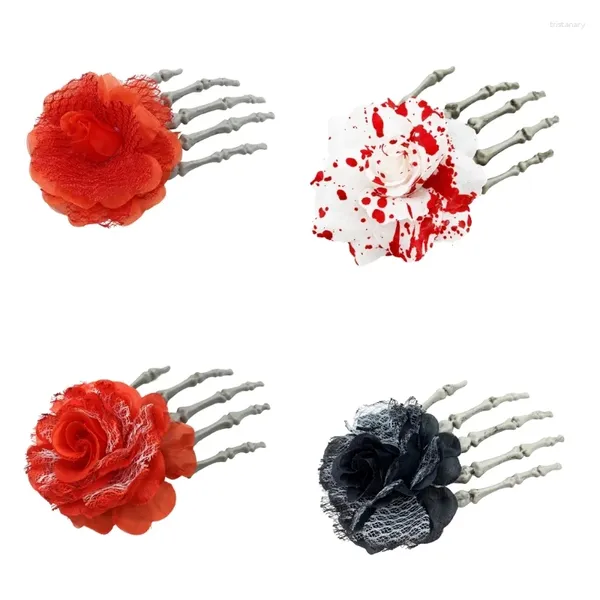 Haarspangen, Halloween-Blumen-Clip für Frauen, große Skelett-Handnadel, weibliche Gothics-Seite, Tag des Todes, Kopfschmuck