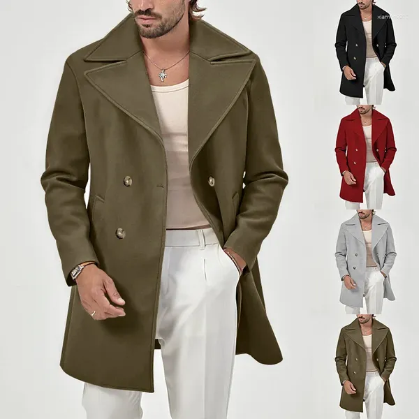 Casacos de Trench Masculinos 2024 Homem Vintage Casaco de Algodão Padrão Casual Masculino Inverno Poliéster Windbreaker Elegante Formal Homens Sobretudo