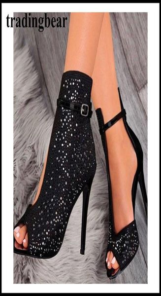 11 cm schwarzer Strass-Peep-Toe-Stiefelette, modische Luxus-Designer-Damenschuhe, Damen-High-Heels-Pumps, Größe 35 bis 401914367