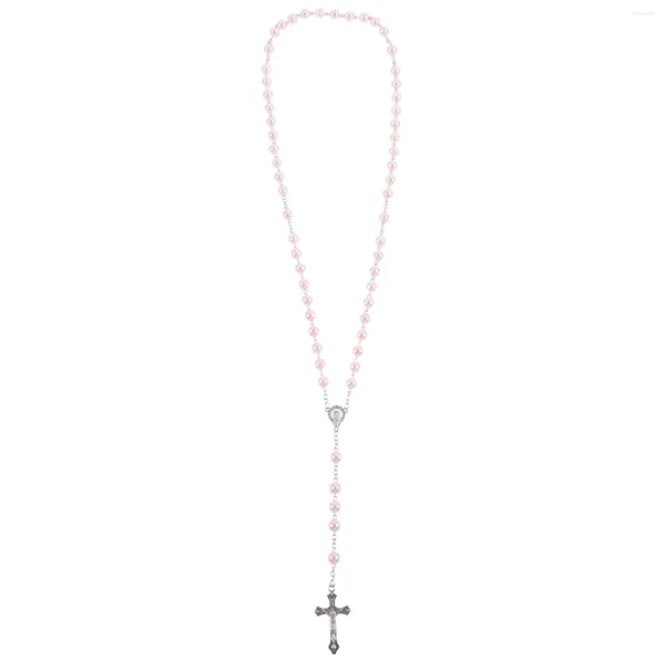 Collane con ciondolo Perle Amore Rosario cattolico (rosa) 1 pezzo Gioielli per donne Perline Catena da donna estetica con perline