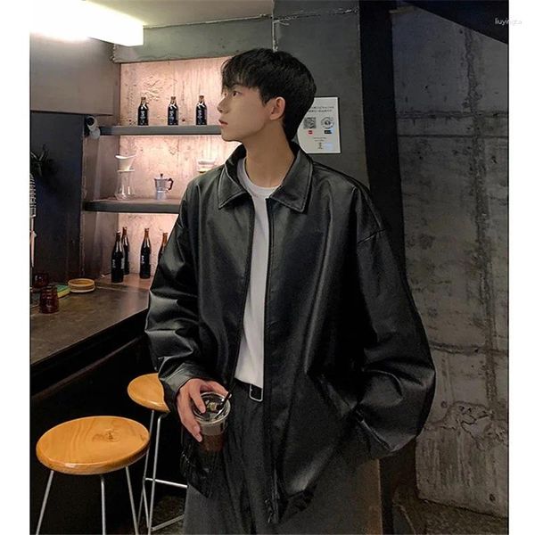Giacche da uomo autunno sciolto oversize texture retrò americana giacca in pelle PU stile Hong Kong tinta unita casual coreano