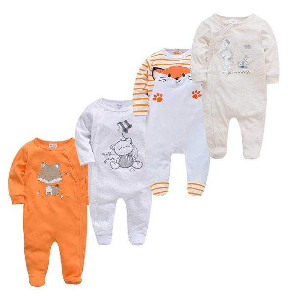 Kavkas Baby Boy Pagliaccetti 3/4 Pezzi 100% Cotone Cool Bear Stampa Vestiti per Neonate Manica Lunga Estate 0-12 Mesi Tuta L230625