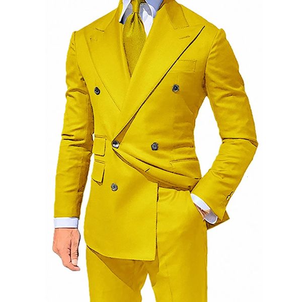 Abiti da uomo Blazer 2023 Giallo Doppiopetto Slim Fit Set Polo Custom Due pezzi Wedding Groom Tuxedo Fashion Jacket con Pantalone 230630