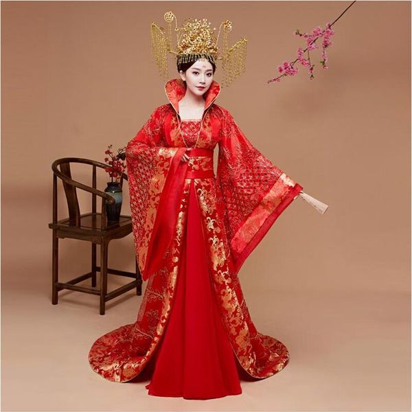 Vestiti di qualità Costume da principessa imperiale originale di Hanfu Costume da coda rossa Vestito a maniche larghe Prepotente matrimonio della regina cinese Dr2410