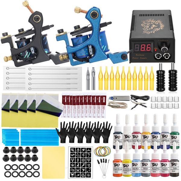 Tattoo Machine Bobine complete Tattoo Kit Liner Shader Machine Alimentazione Inchiostri Pigmento con aghi per tatuaggio Accessori per Tattoo Beginner Set 230630