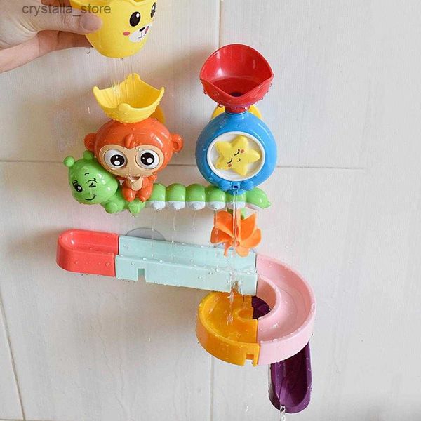 Fai da te Baby Bath Toys Wall Ventosa Marmo Race Run Track Bagno Vasca da bagno Monkey Water Sprinkler Gioco per bambini L230518