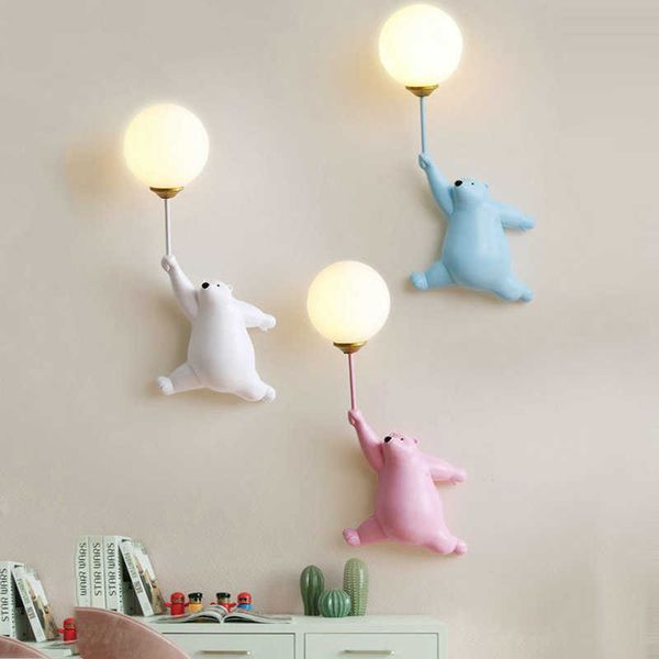 Lampen Cartoon Blau Weiß Rosa Bär Lampe für Kinder Kinder Baby Mädchen Schlafzimmer Nachttisch Wandleuchte mit 3D-Druck Mond Beleuchtung G9HKD230701