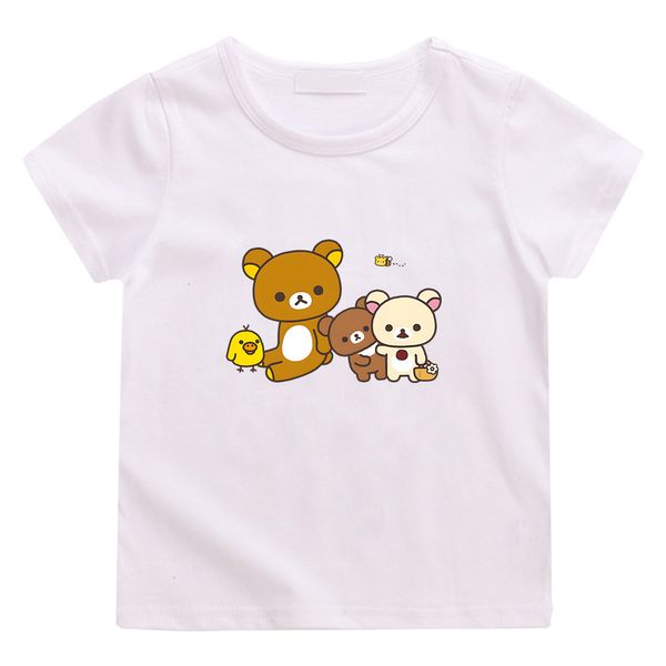 Conjuntos de roupas Rilakkuma Bear Kawaii Camiseta com estampa de desenho animado para meninos e meninas 100 algodão verão camiseta macia casual manga curta confortável 230630