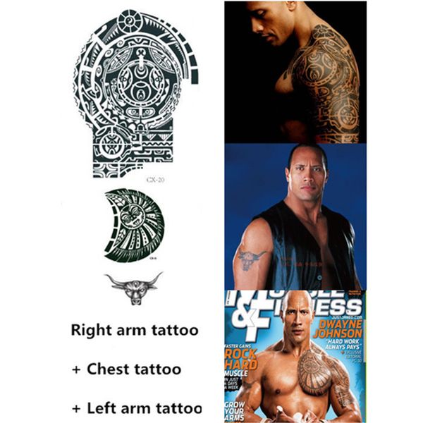 Tatuaggi temporanei 3 pezzi / set Tatuaggio temporaneo 'Fast Furious' Dwayne The Rock Johnson tatuaggio grande formato Body Arm Leg Art Tattoo Sticker flash tattoo 230701
