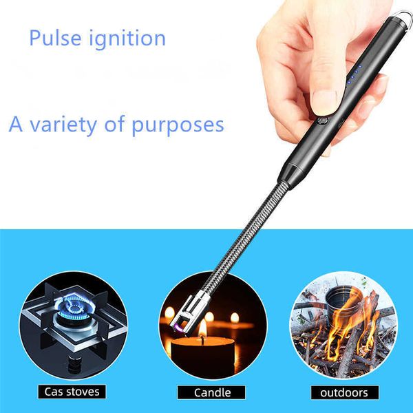 Electric Rechargeable Arc Lighter with LED Battery Display Long Flexible Neck USB for Light Candles Gas Stoves Camping HH96