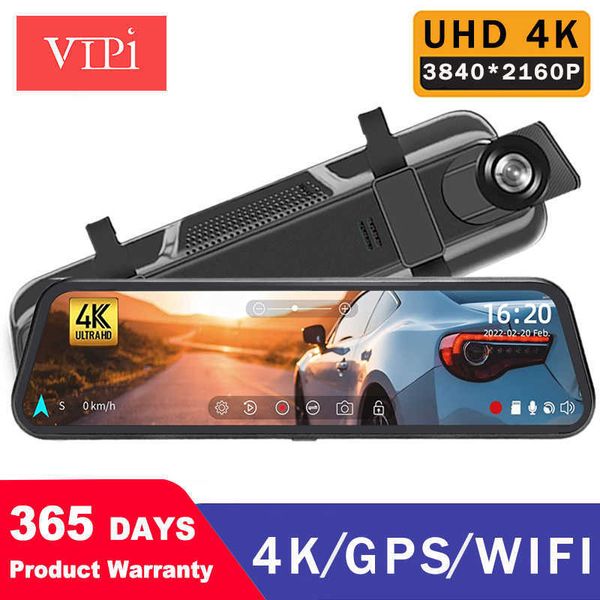 DVR 10 pollici 4K 38402160P WIFI GPS Car Dvr Dash Cam Dual Len Dashcam Drive Recorder Stream Specchietto retrovisore Schermo IPS CameraHKD230701