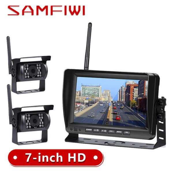 Carro dvr 7 polegadas sem fio monitor caminhão tela cmos ir visão noturna backup reverso wifi câmera sistema de estacionamento display para carro hkd230701