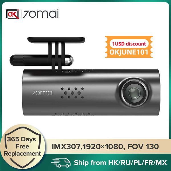 DVRs 70mai Dash Cam 1S Carro DVR 70 mai Suporte para câmera Controle de voz inteligente wi-fi Conexão sem fio 1080P HD 130 graus FOVHKD230701