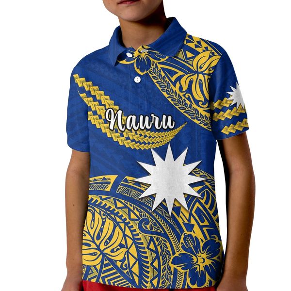Индивидуальные комплекты одежды Nauru Polynesian Hibiscus Naoero Glod Kid Polo Shirt Summer Short Sleeve 3D Print Shirts Boys Girl Tees 230630
