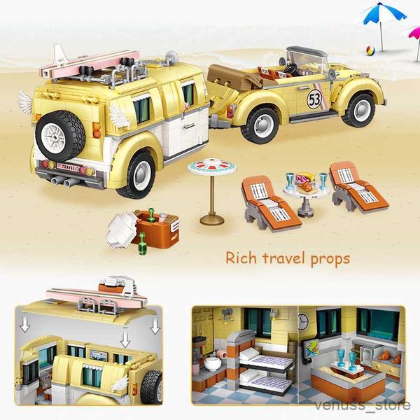 Blöcke Kreative Serie Wagon Auto Bausteine Stadt Mini Camper Fahrzeug Kits Kinder Kinder Spielzeug Geschenke R230701