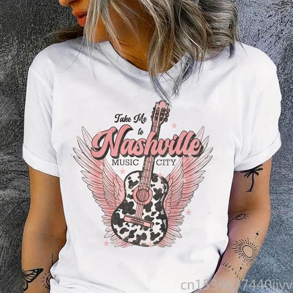 Damen-T-Shirts, Damen-Druck-T-Shirt, 90er-Jahre-Trend, Take Me To Nashville Music City, Sommermode, kurzärmelige Kleidung, Tops, T-Shirts