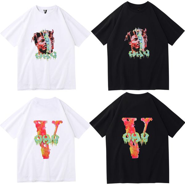 Moda masculina vlone Co-branding timbre t-shirts de manga curta em V grande t-shirts masculinas e femininas soltas de meia manga versáteis com personalidade