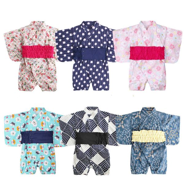 Footies Retro Kimono Yaz Kız Bebek Giyim Romper Tulum Kısa Kollu Bornoz Yenidoğan Bebek Kimono Unisex Playwear CustumeHKD230701