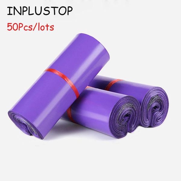 Envelopes INPLUSTOP 50 Unidades/lotes Roxo Cor Courier Mailing Bag Selfseal Plastic Mailbag Poly Envelope À Prova D 'Água Bolsa de Transporte Postal